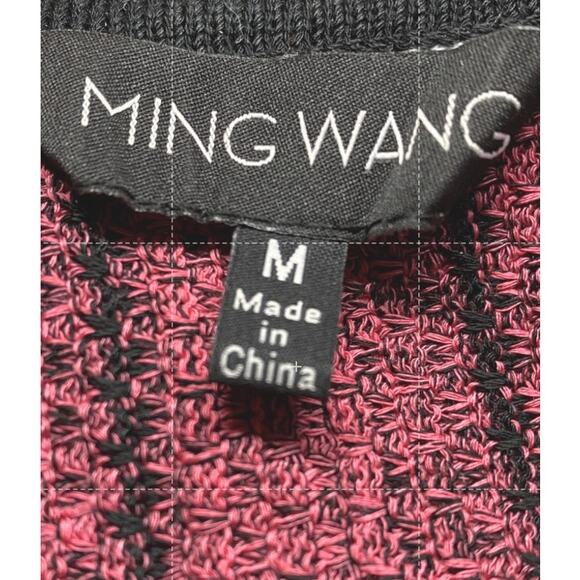 Ming Wang Womens M Open Front Knit Jacket Pink Black Trim Textured Blazer - Picture 3 of 10